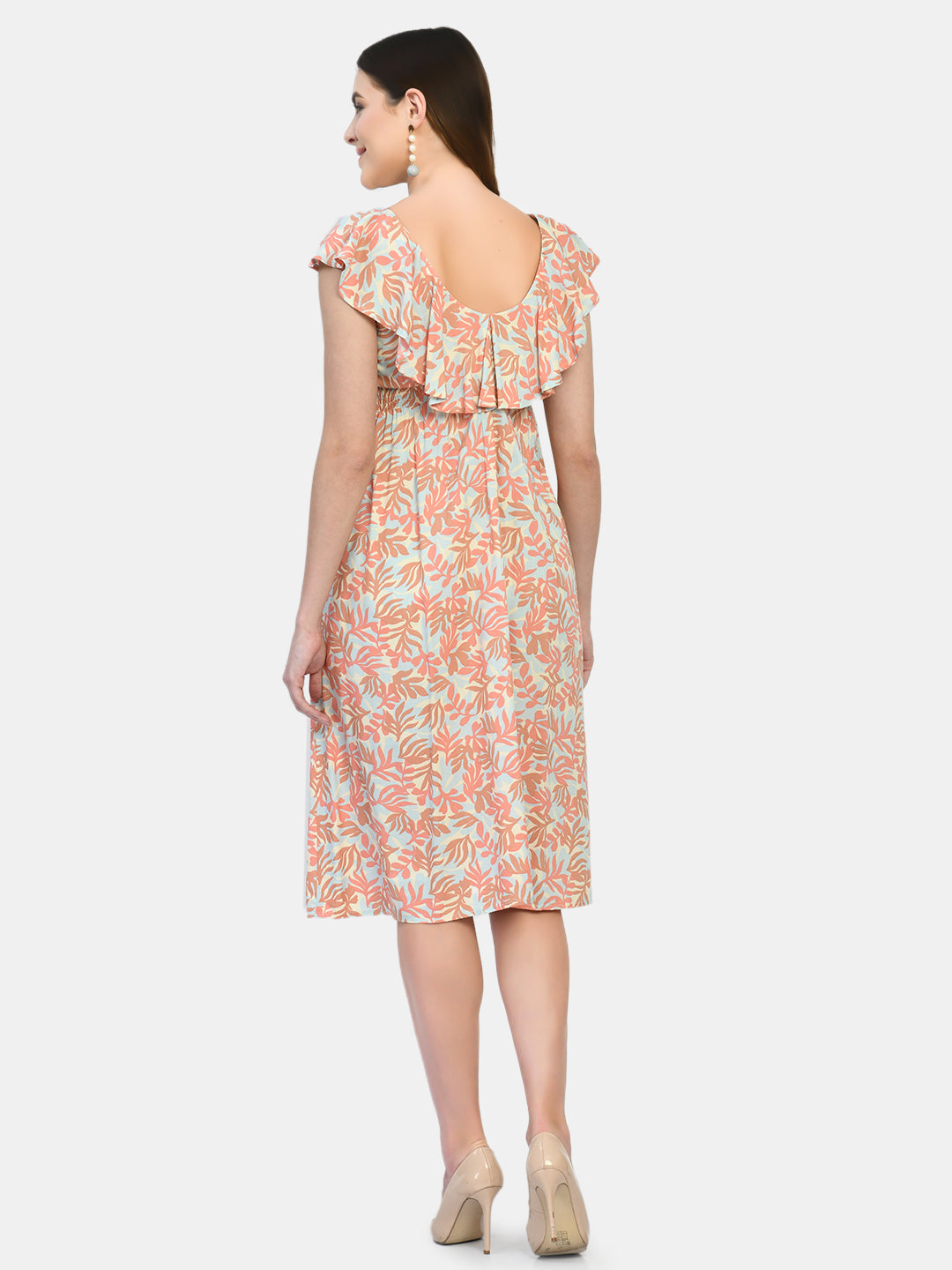 Women Pink Floral Layered Maternity Midi Dress