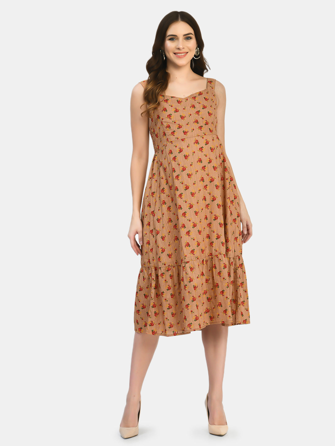 Brown Floral Maternity Dress