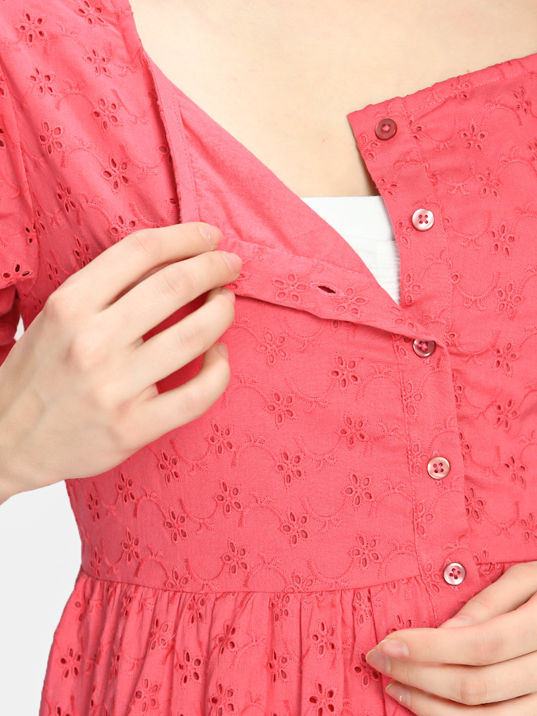 Women Pink Ethnic Motifs Maternity A-Line Midi Dress