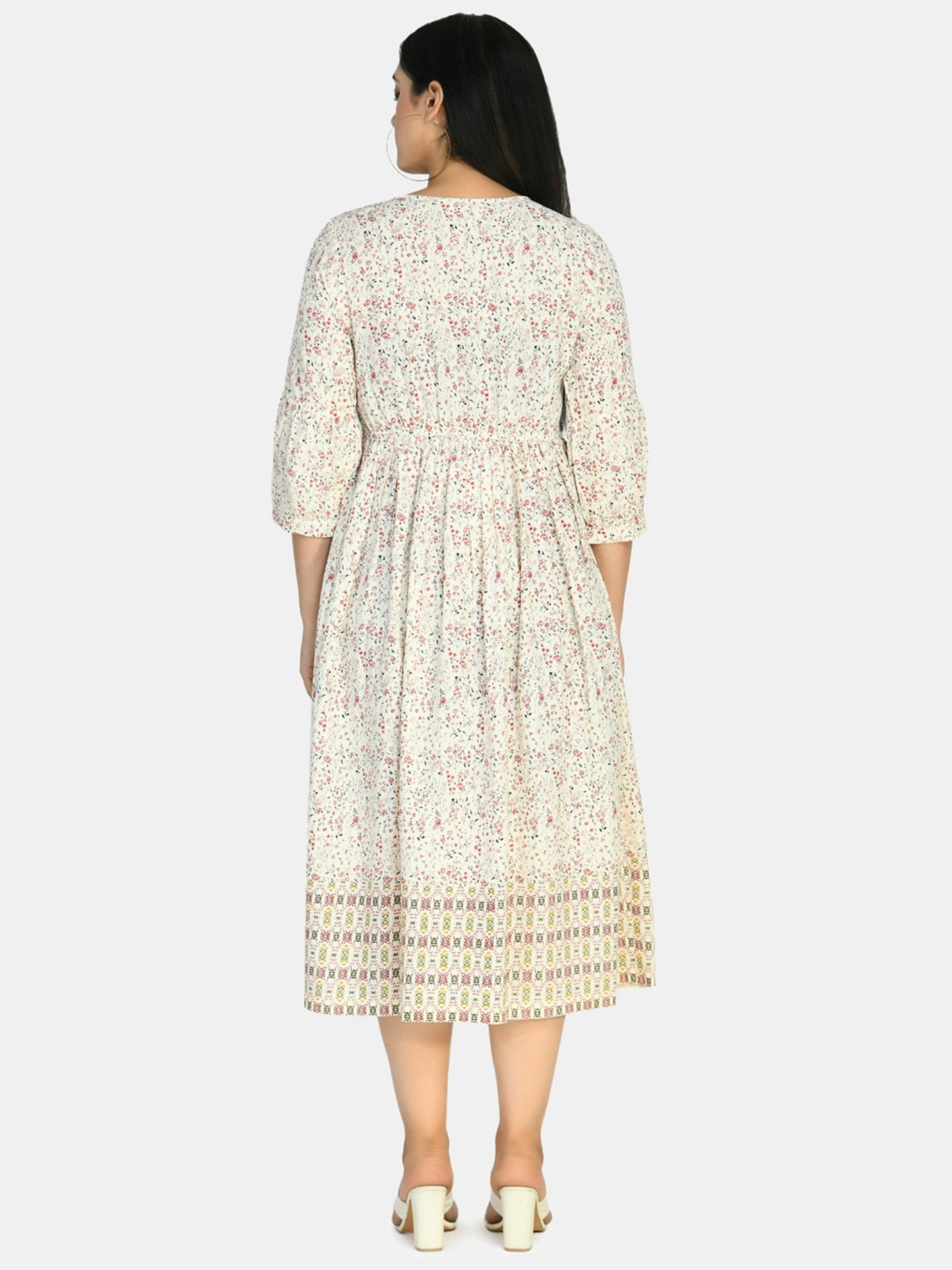 White & Red Floral Tie-Up Neck Maternity Midi Dress