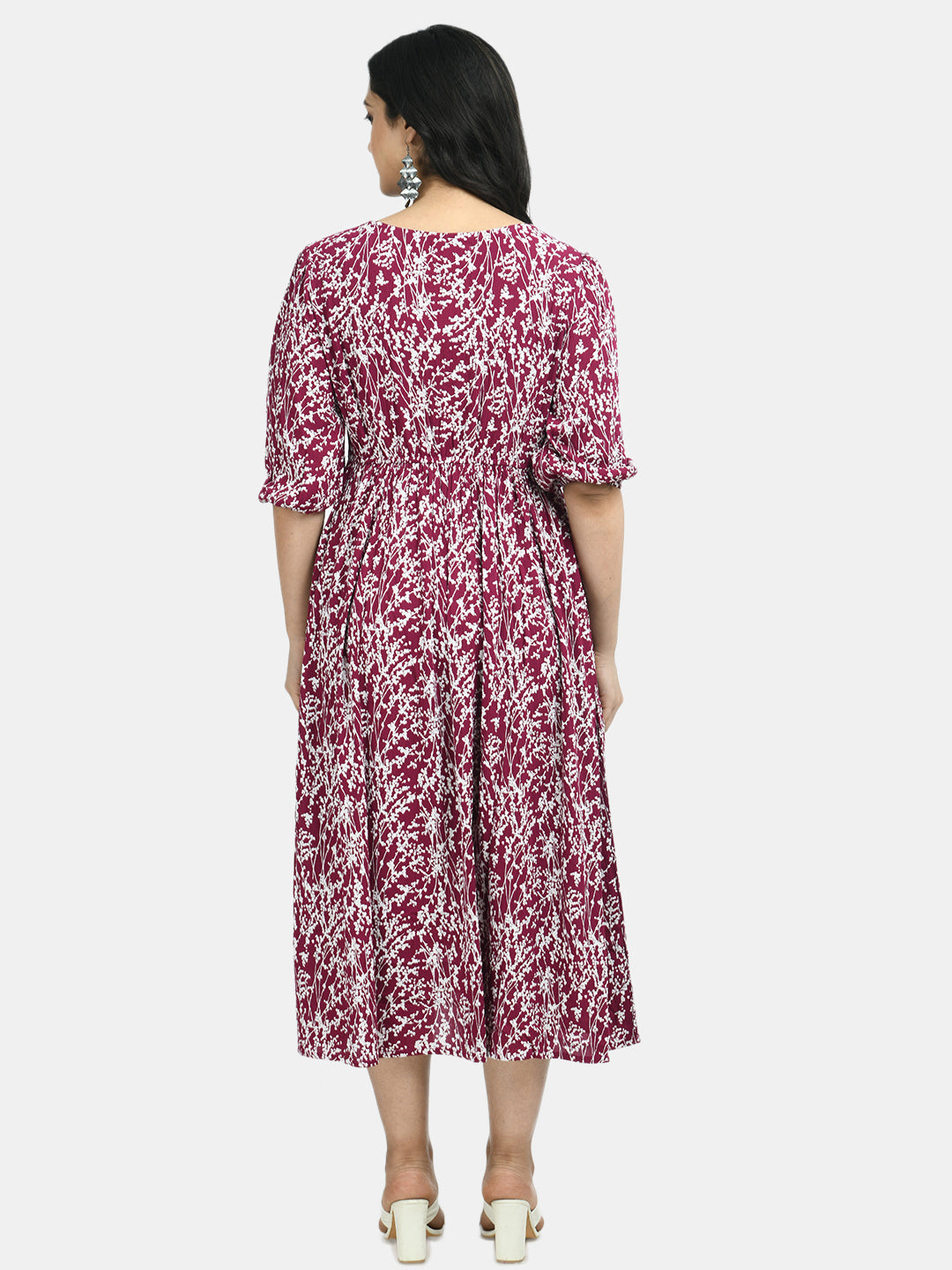 Burgundy Floral Maternity Midi Dress