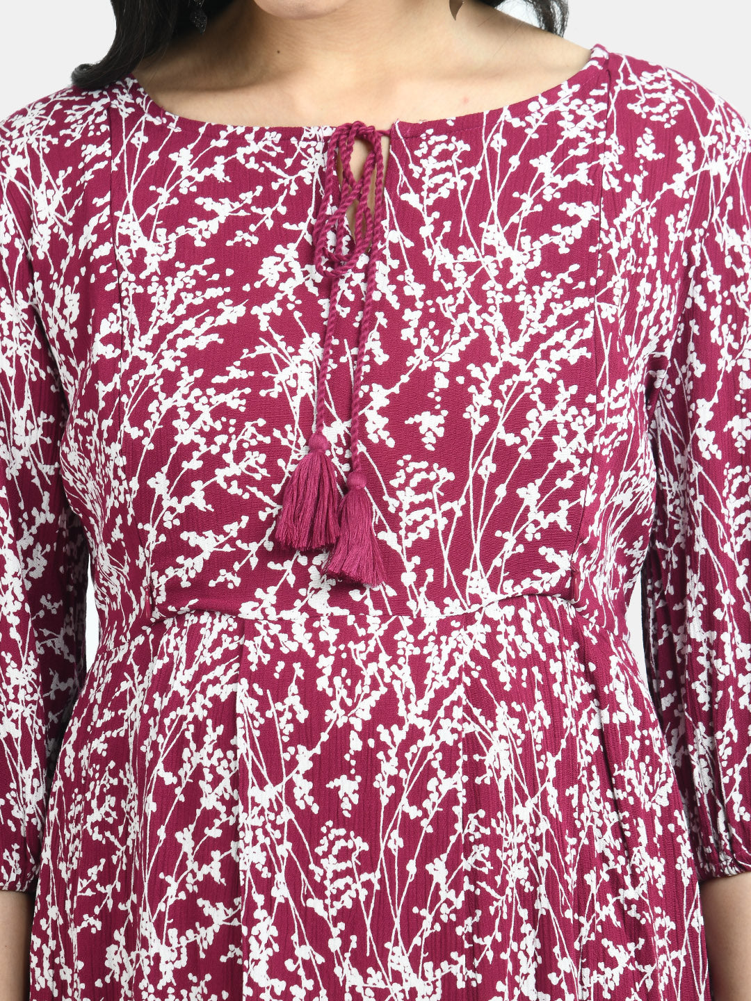 Burgundy Floral Maternity Midi Dress