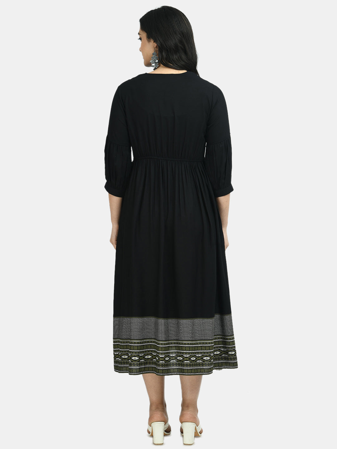 Women Black Solid Maternity Fit and Flare Dress