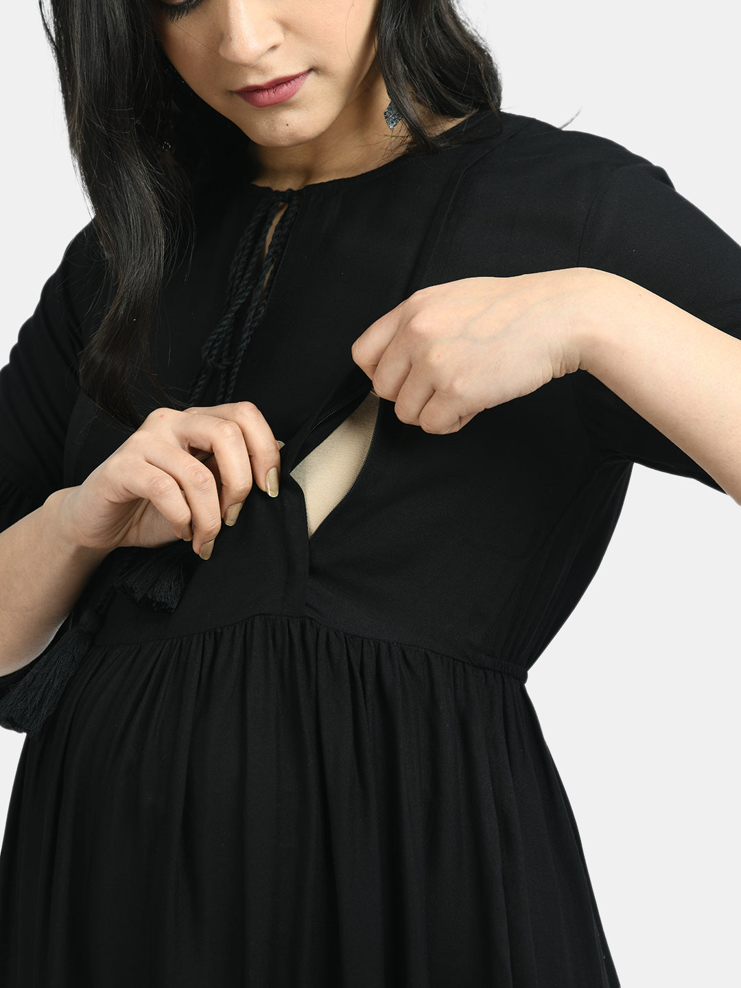 Women Black Solid Maternity Fit and Flare Dress