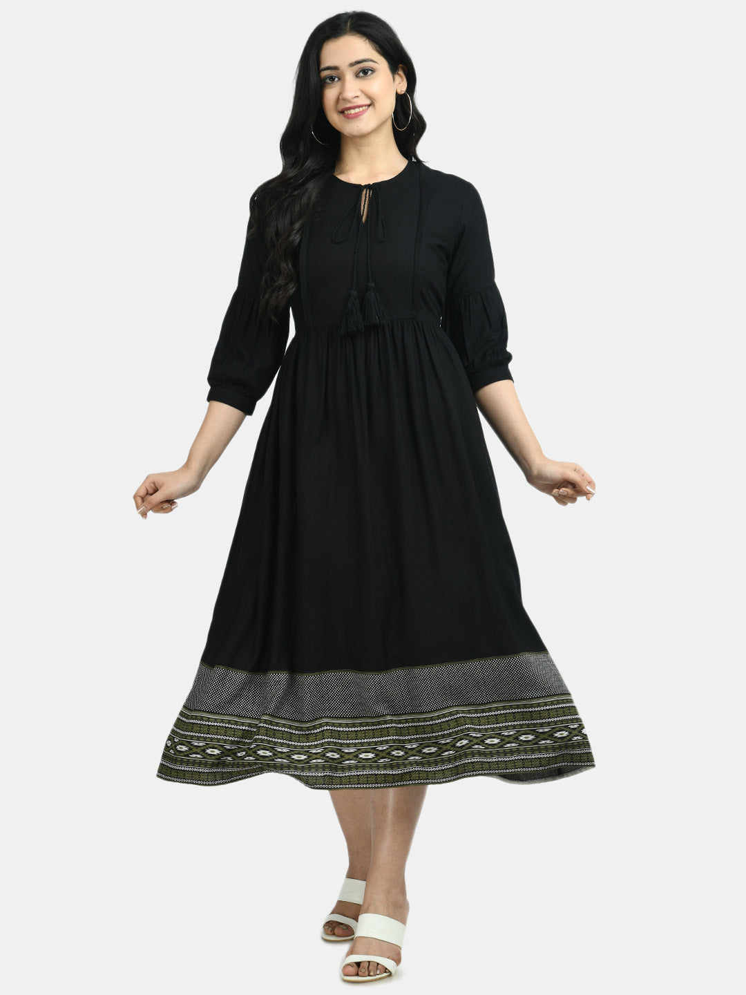 Women Black Solid Maternity Fit and Flare Dress