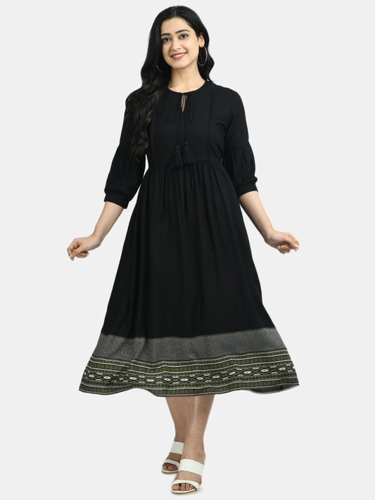 Women Black Solid Maternity Fit and Flare Dress