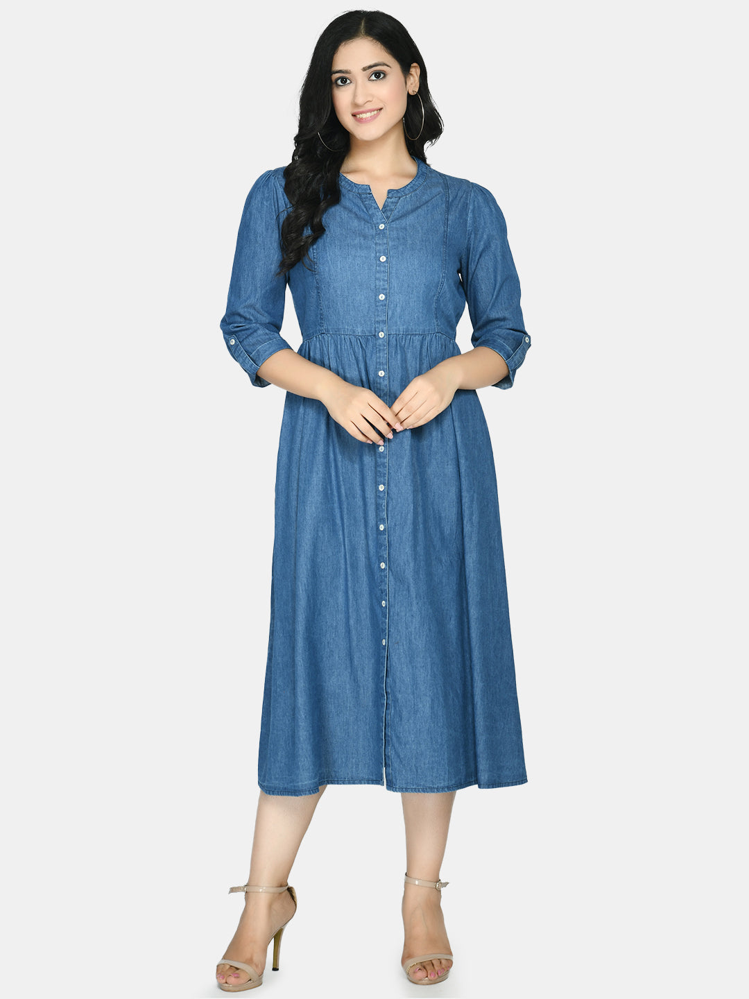 Blue Denim Maternity Shirt Midi Dress