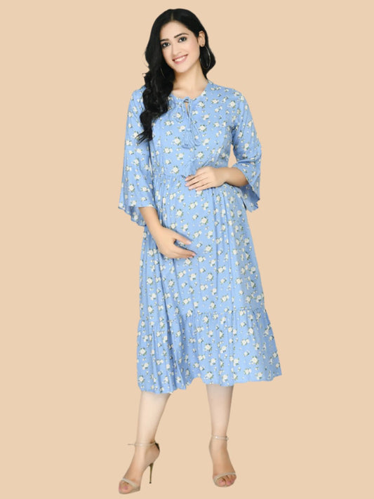 Blue Floral Maternity Midi Dress