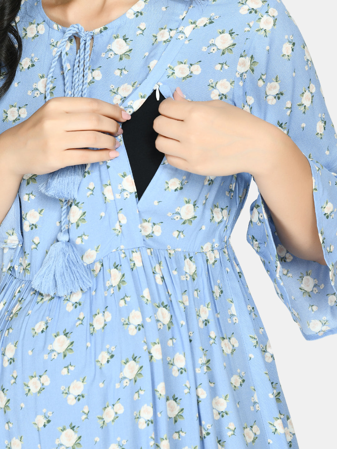 Blue Floral Maternity Midi Dress