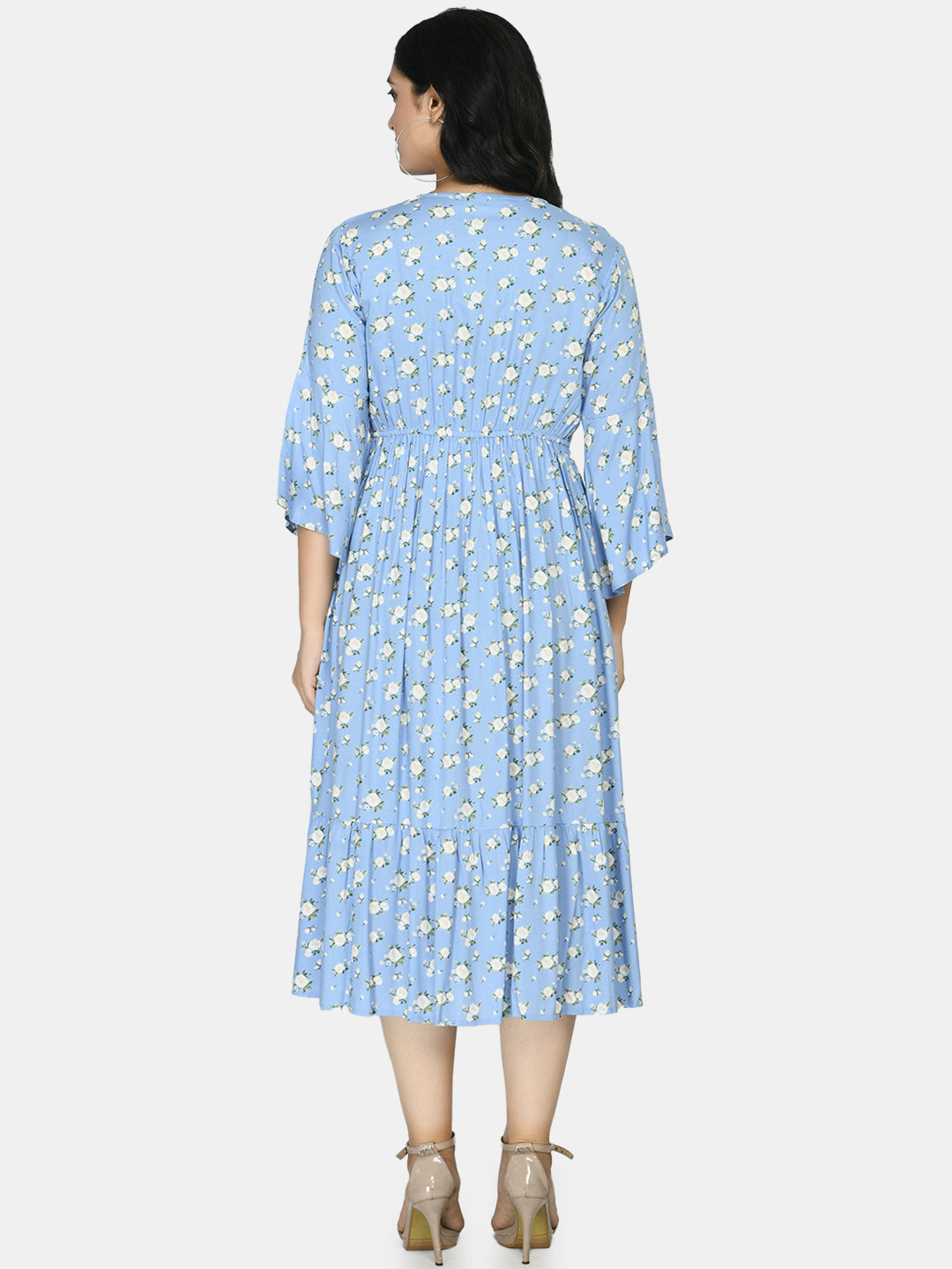 Blue Floral Maternity Midi Dress