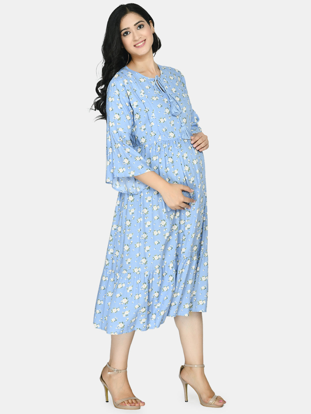 Blue Floral Maternity Midi Dress