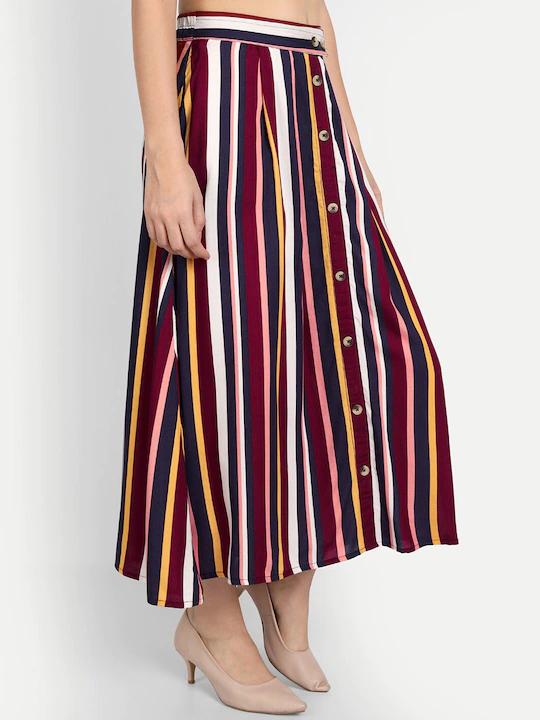 Women Brown Striped A-Line Skirts