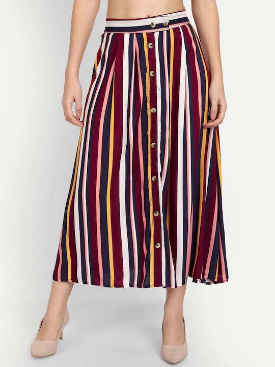 Women Brown Striped A-Line Skirts