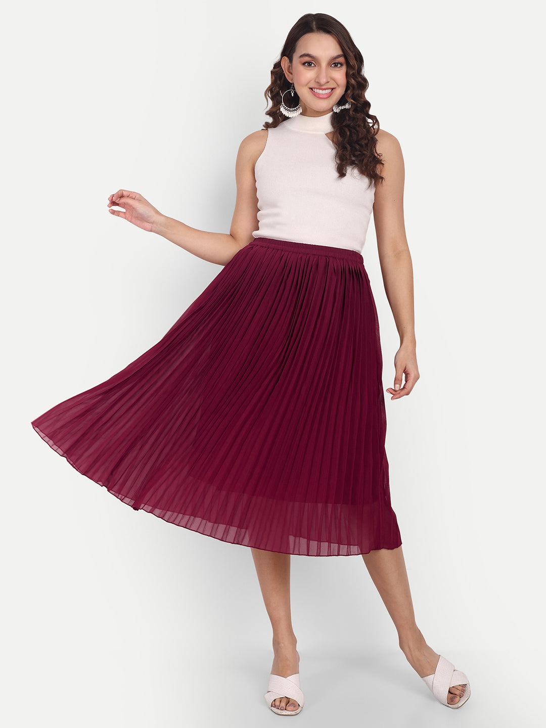 Slip-On Georgette Midi Flared Skirt