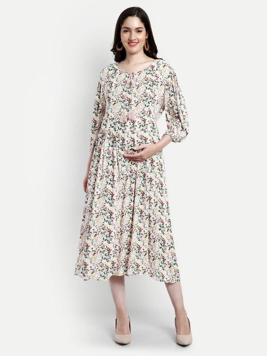 Women Floral Printed Midi Fit Maternity Dress