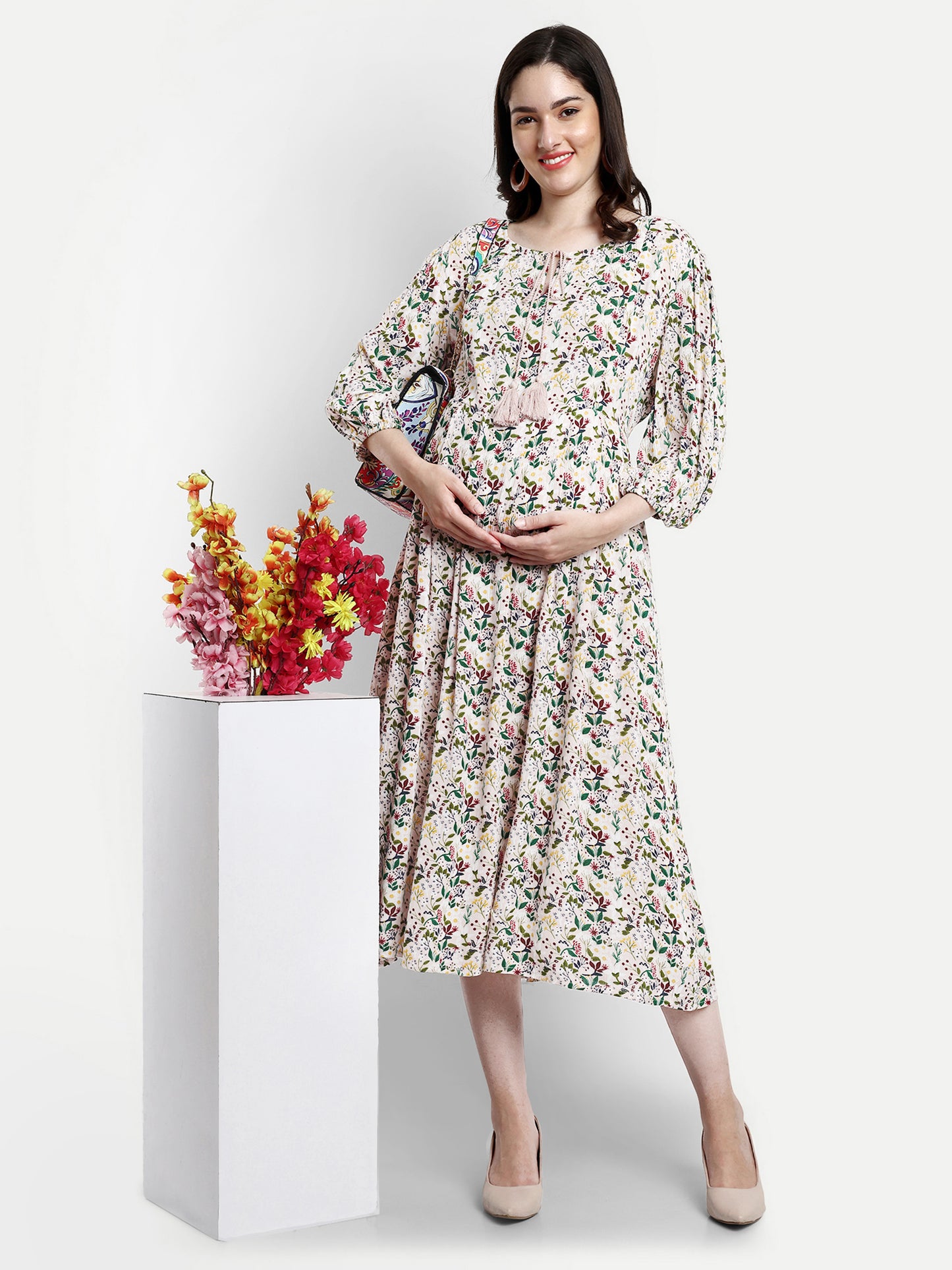 Midi Fit And Flare Maternity Dress
