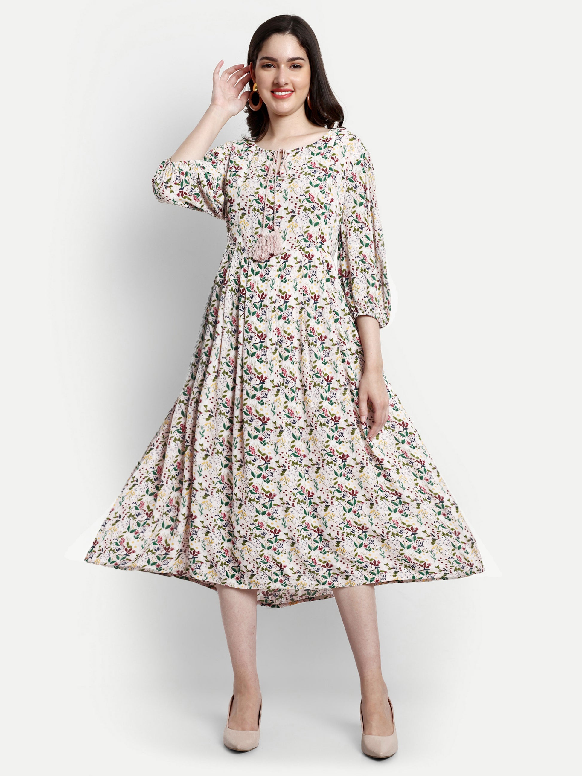 Tie-Up Neck Floral Printed Maternity Dress