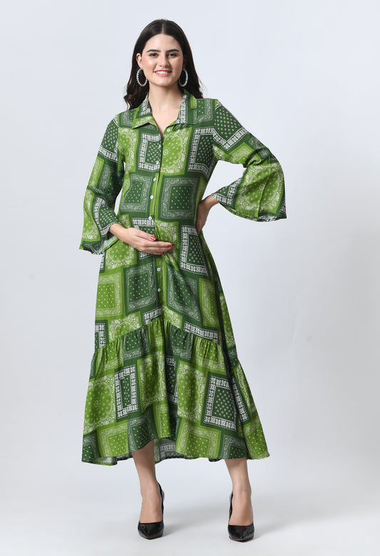 Ethnic Motifs Printed Bell Sleeve Maternity A-Line Midi Dress