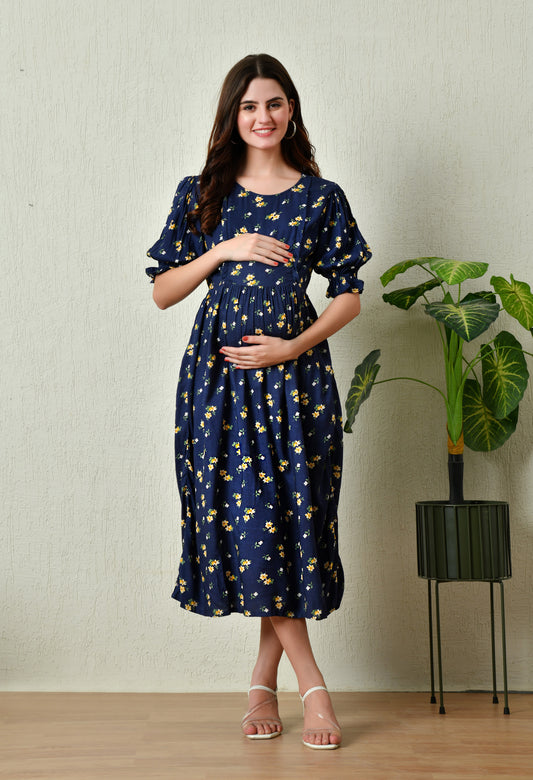 Blue Maternity Midi Dress