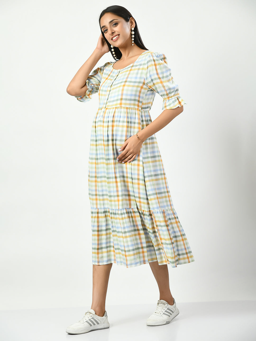 Checked Maternity A-Line Dress
