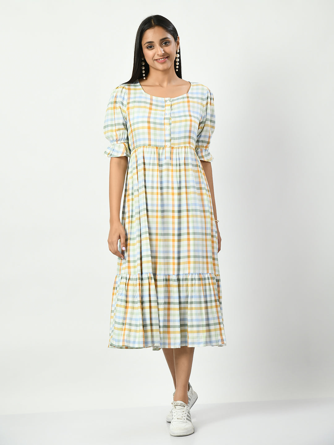 Checked Maternity A-Line Dress