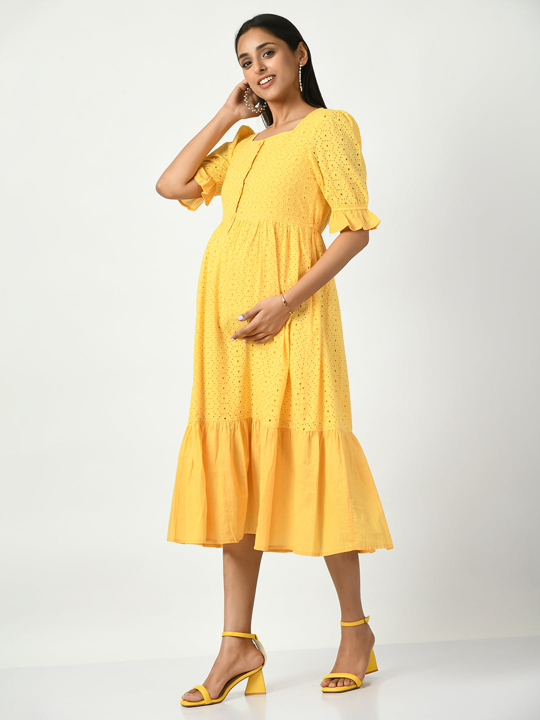 Women Cotton Maternity Midi Dress