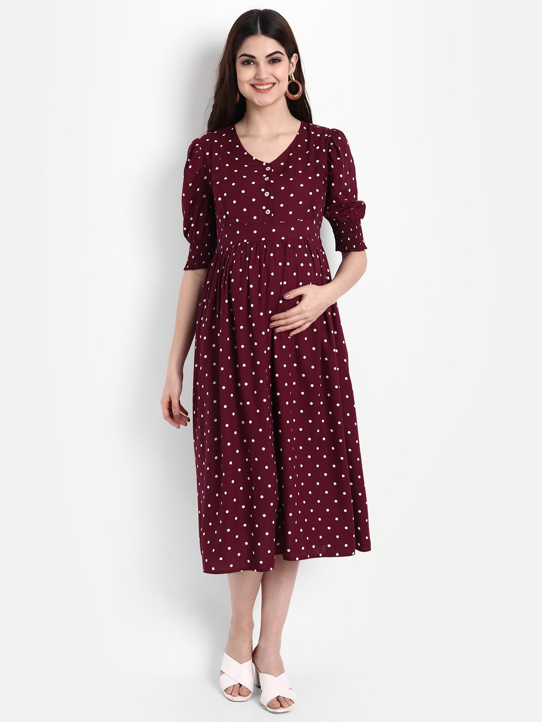 Aaruvi Ruchi Verma Maroon Maternity Midi Dress