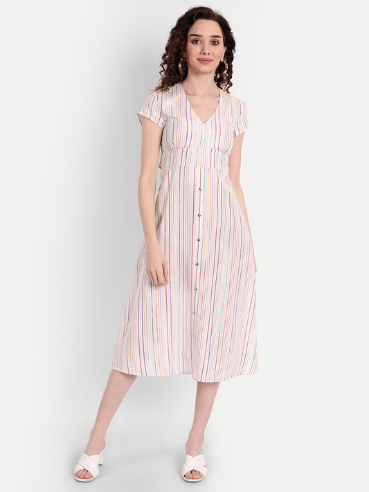 White Striped Midi Dress