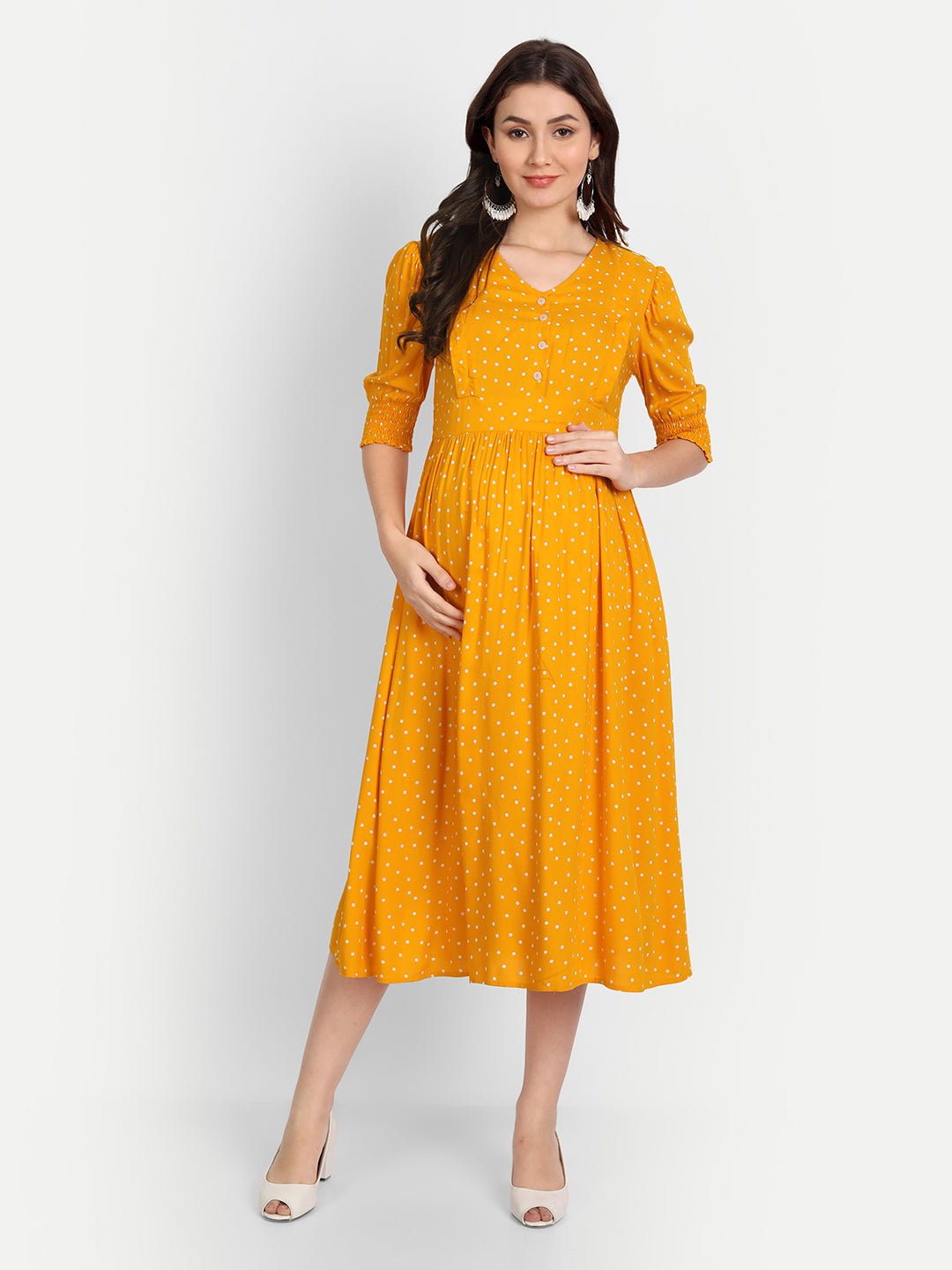 Yellow Maternity Midi Dress