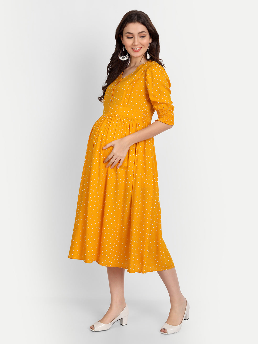 Yellow Maternity Midi Dress