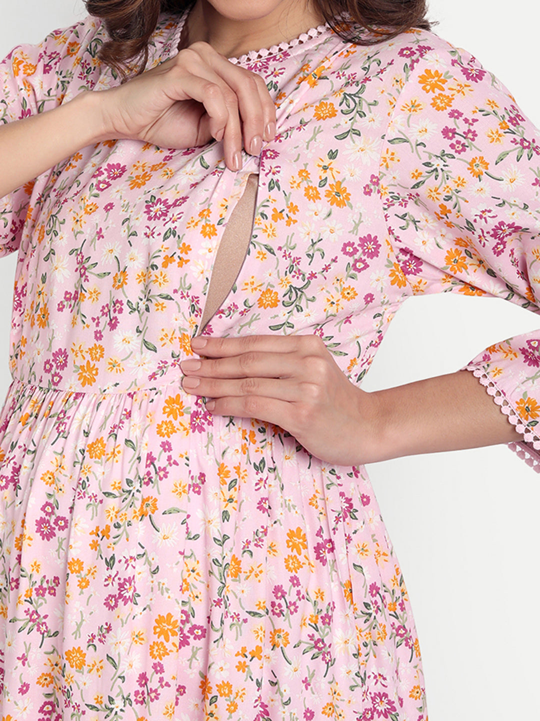 Pink Floral Maternity Midi Dress