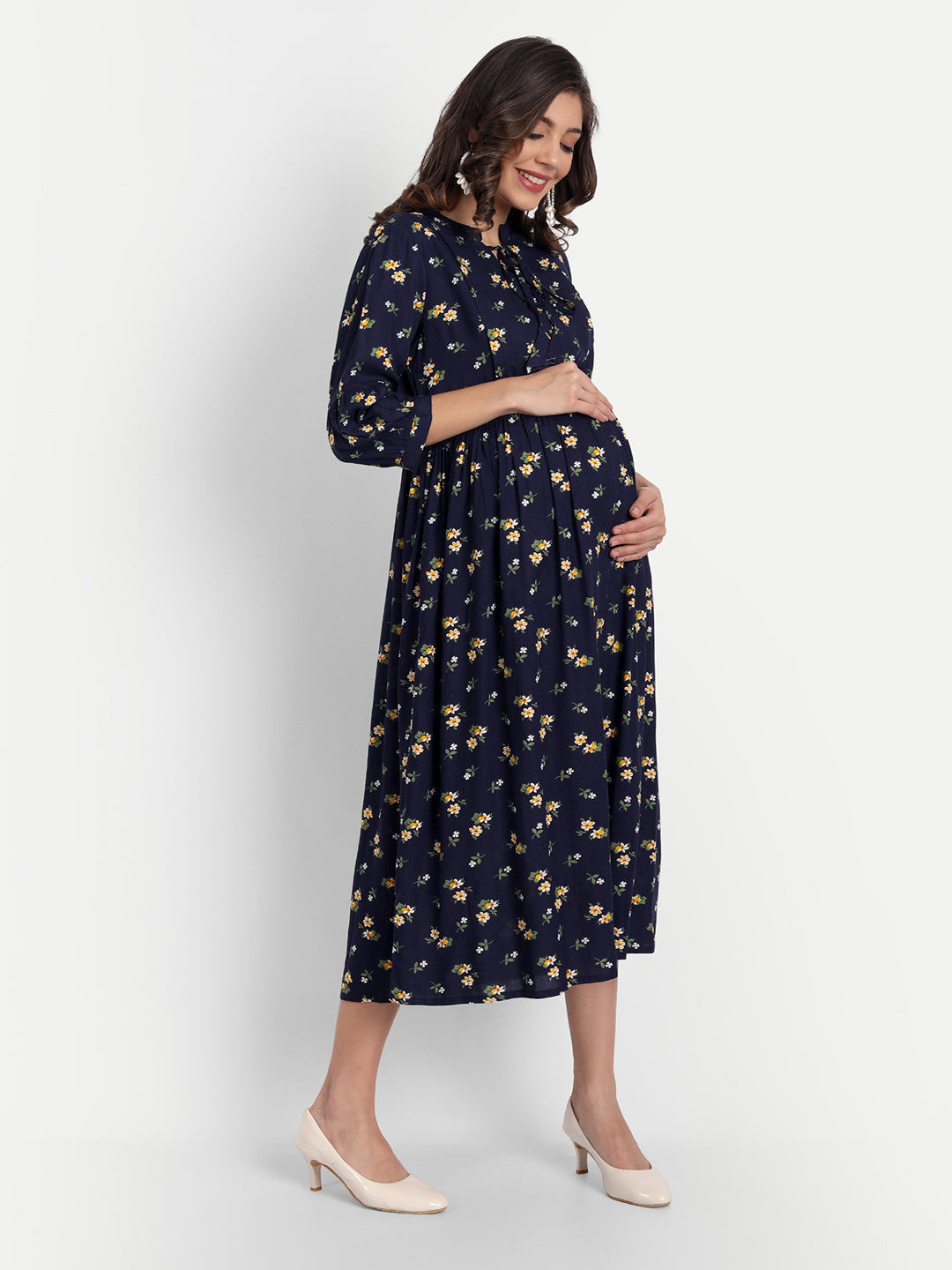 Best Navy Blue Floral Maternity Dress For Women'S At Aaruvi Ruchi Verma