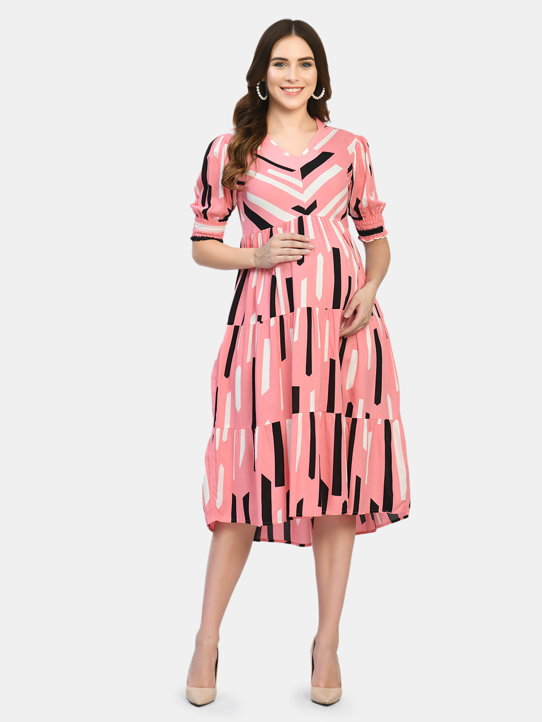 Pink Maternity Midi Dress