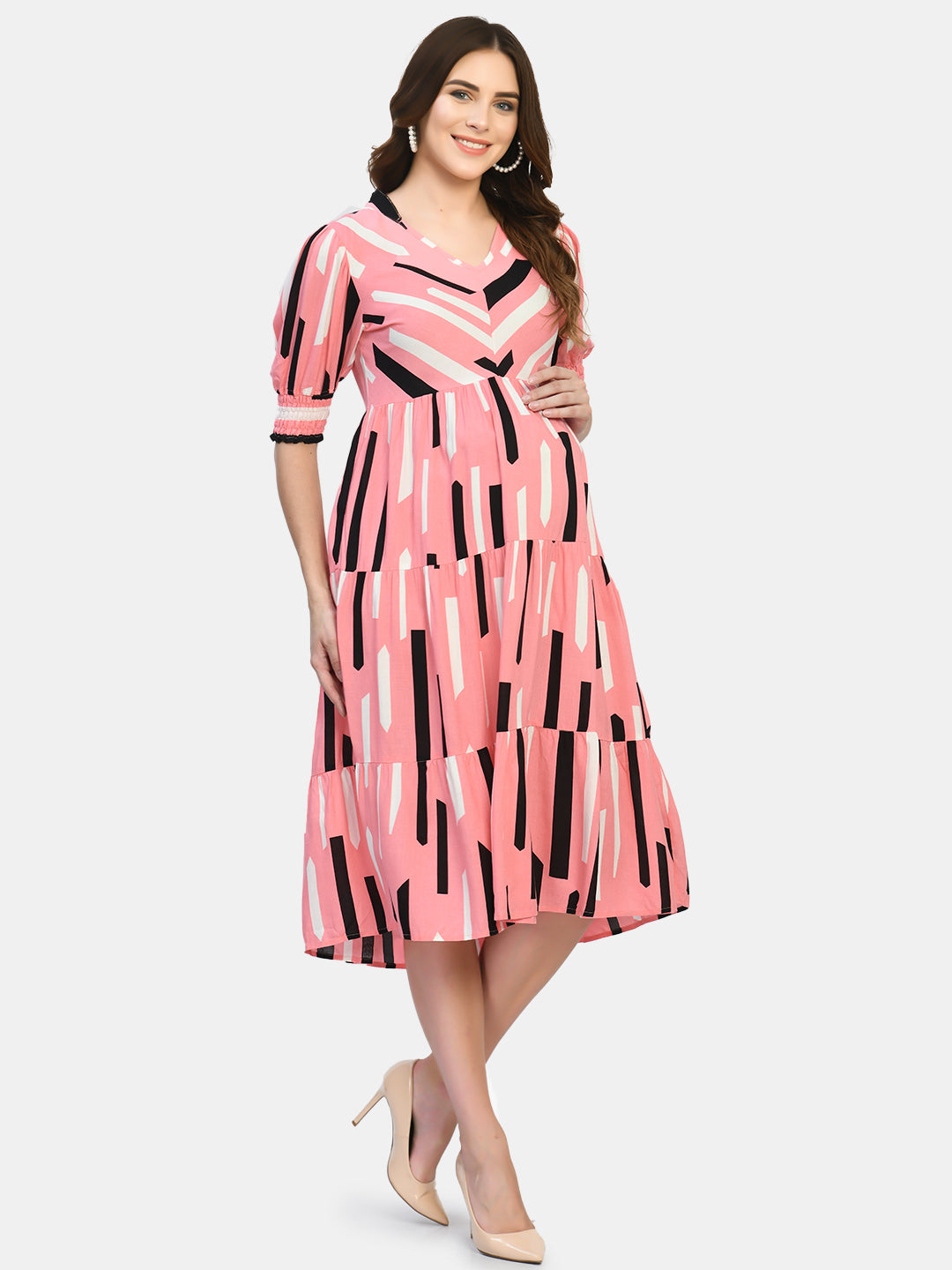 Pink Maternity Midi Dress