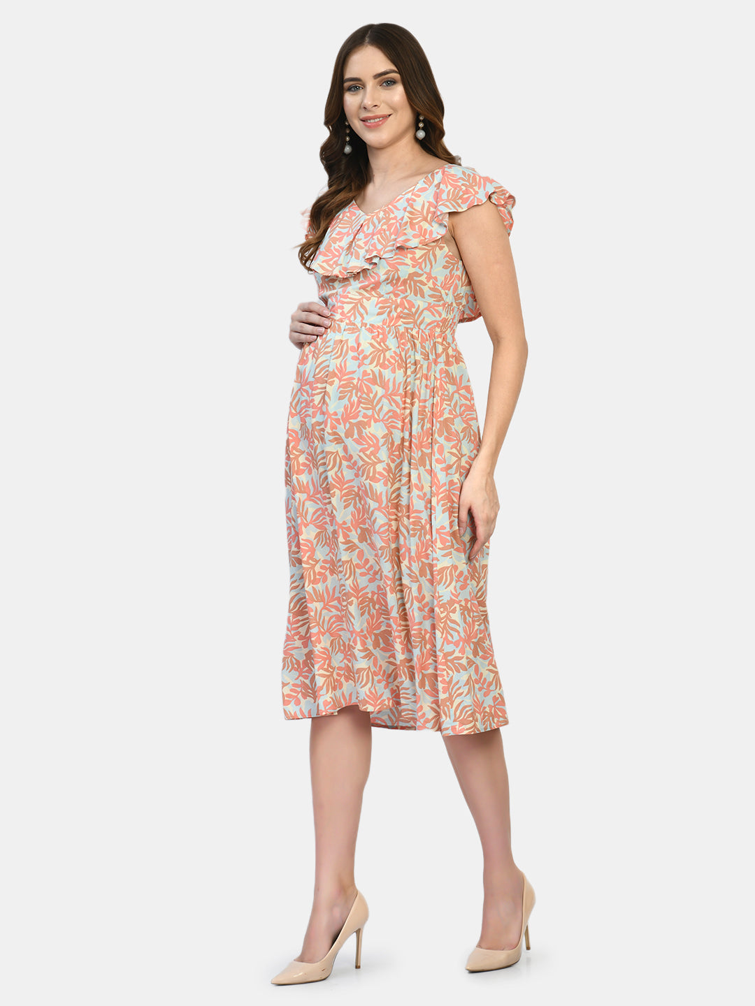 Women's Pink Floral Layered Maternity Midi Dress At Aaruvi Ruchi Verma Aaruvi Ruchi Verma | All Rights Reserved Women's Pink Floral Layered Maternity Midi Dress At Aaruvi Ruchi Verma Aaruvi Ruchi Verma | All Rights Reserved