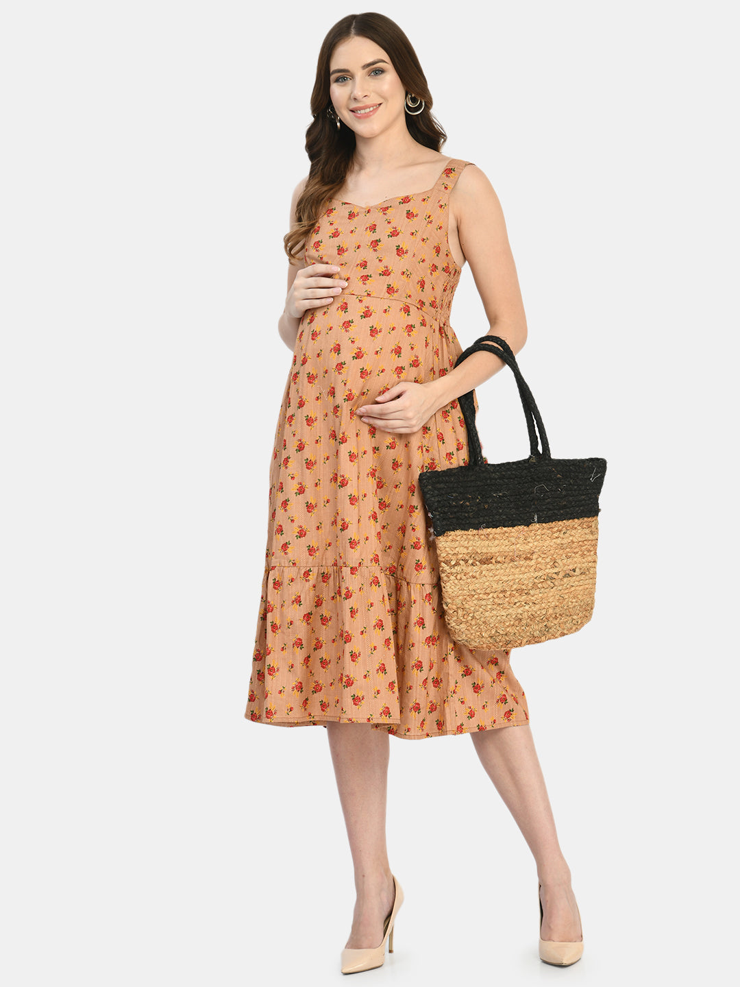 Brown Floral Maternity Dress