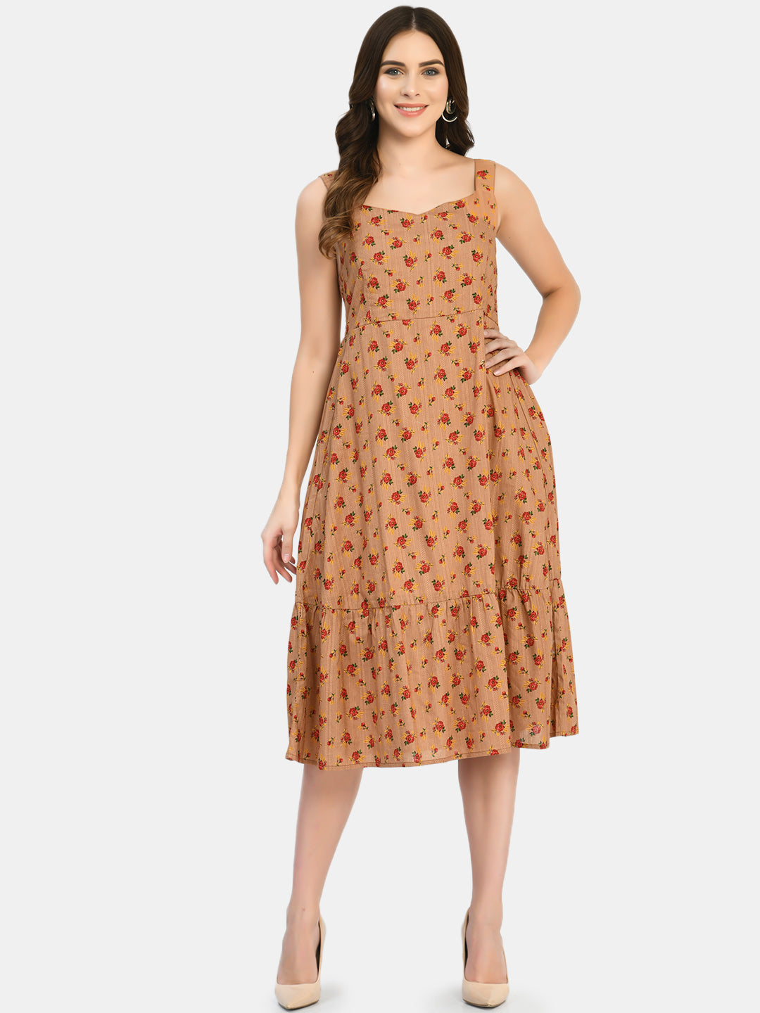 Brown Floral Maternity Dress