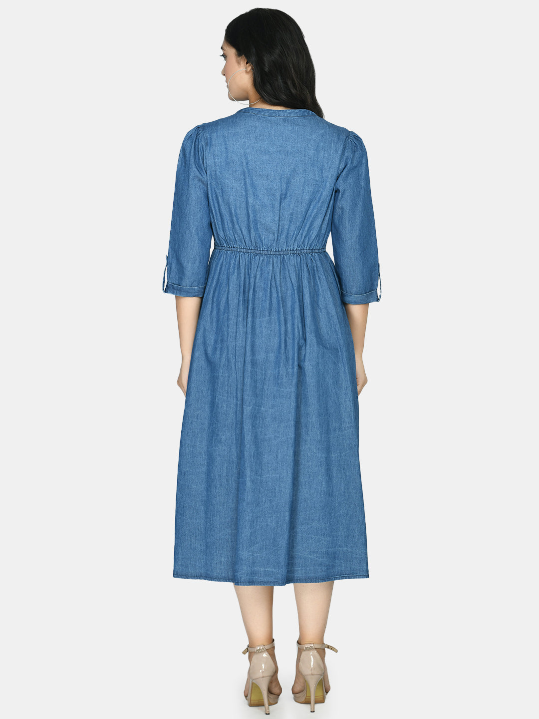 Blue Denim Maternity Shirt Midi Dress