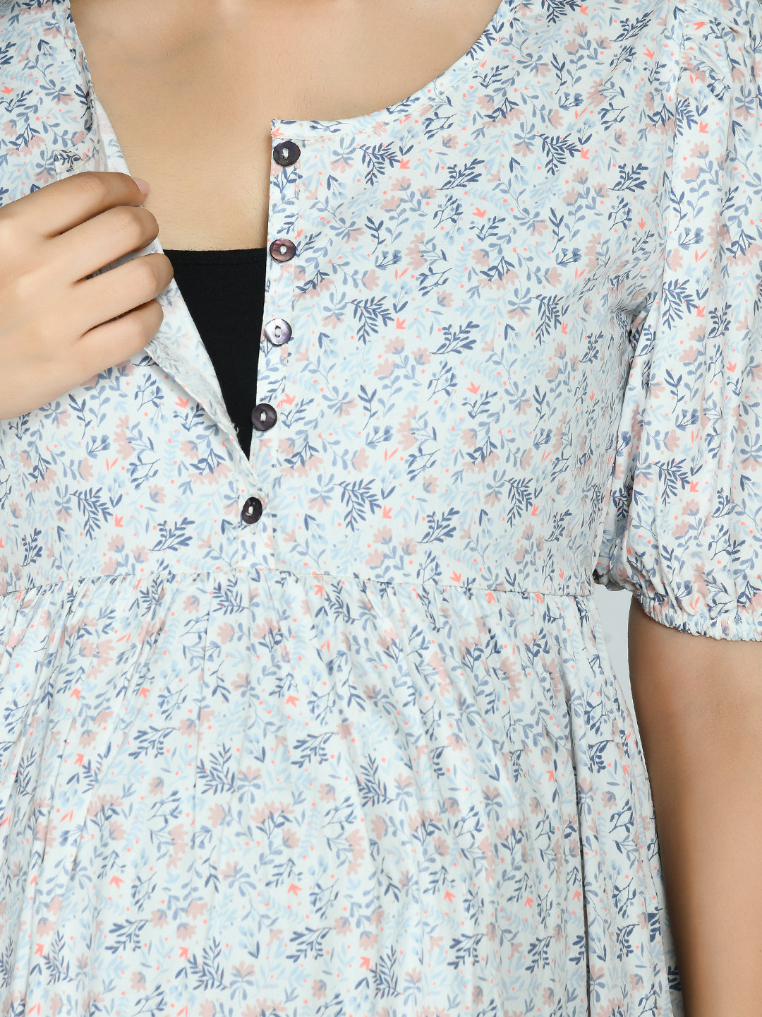 Shop The Ladies White Floral Maternity A-Line Dress At Aaruvi